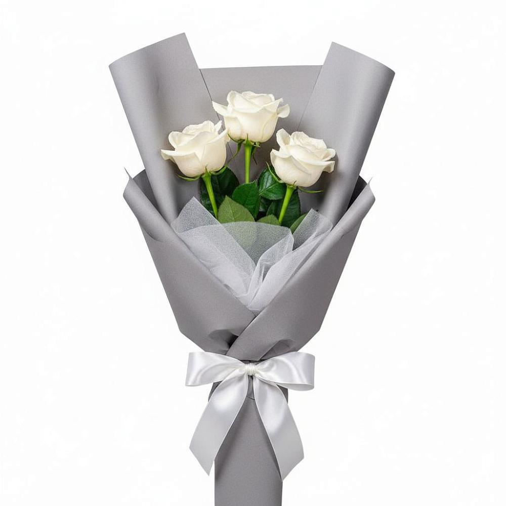 Букет 3 белые розы в Железнодорожном Иркутской области