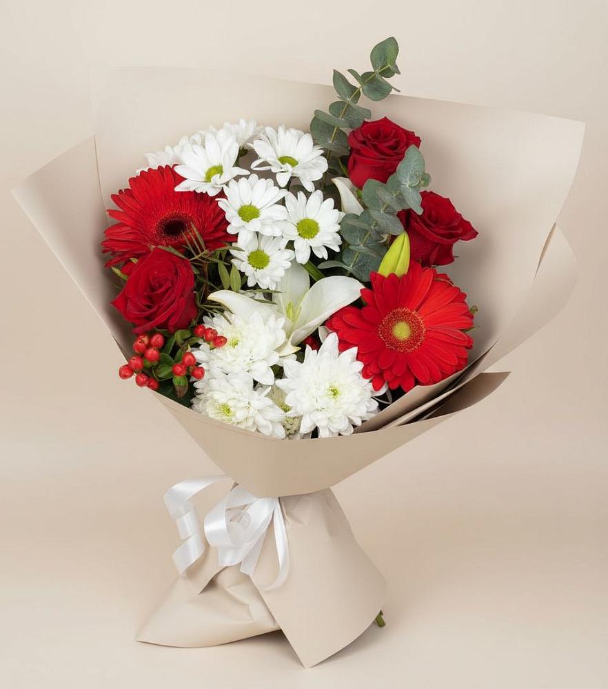 Букет цветов из: Розы, Хризантемы, Герберы и Лилии в Железнодорожном Иркутской области