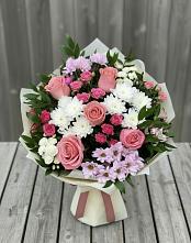 Букет цветов из:  Альстромерии, Гвоздики, Розы и Хризантемы в Железнодорожном Иркутской области