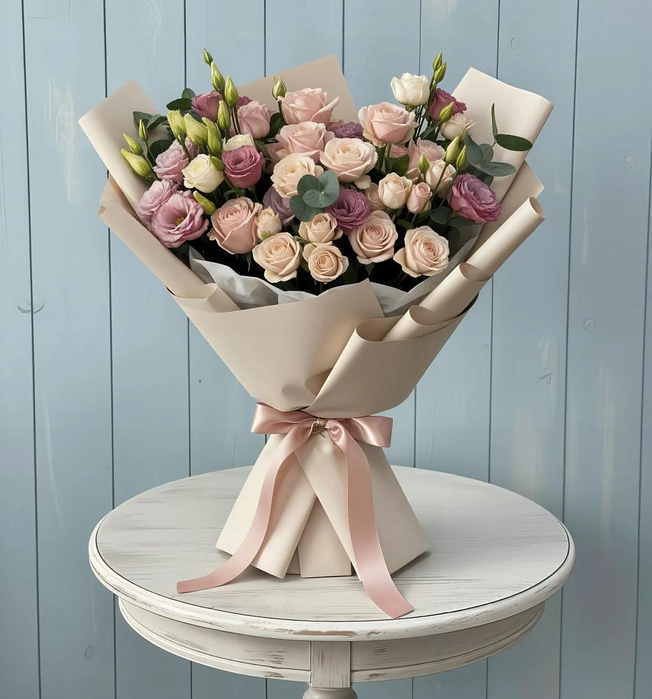 Букет цветов из: Розы и Лизиантусы в Железнодорожном Иркутской области