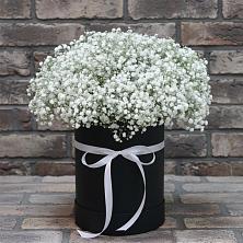 Цветочная композиция из Гипсофила в шляпной коробке в Железнодорожном Иркутской области
