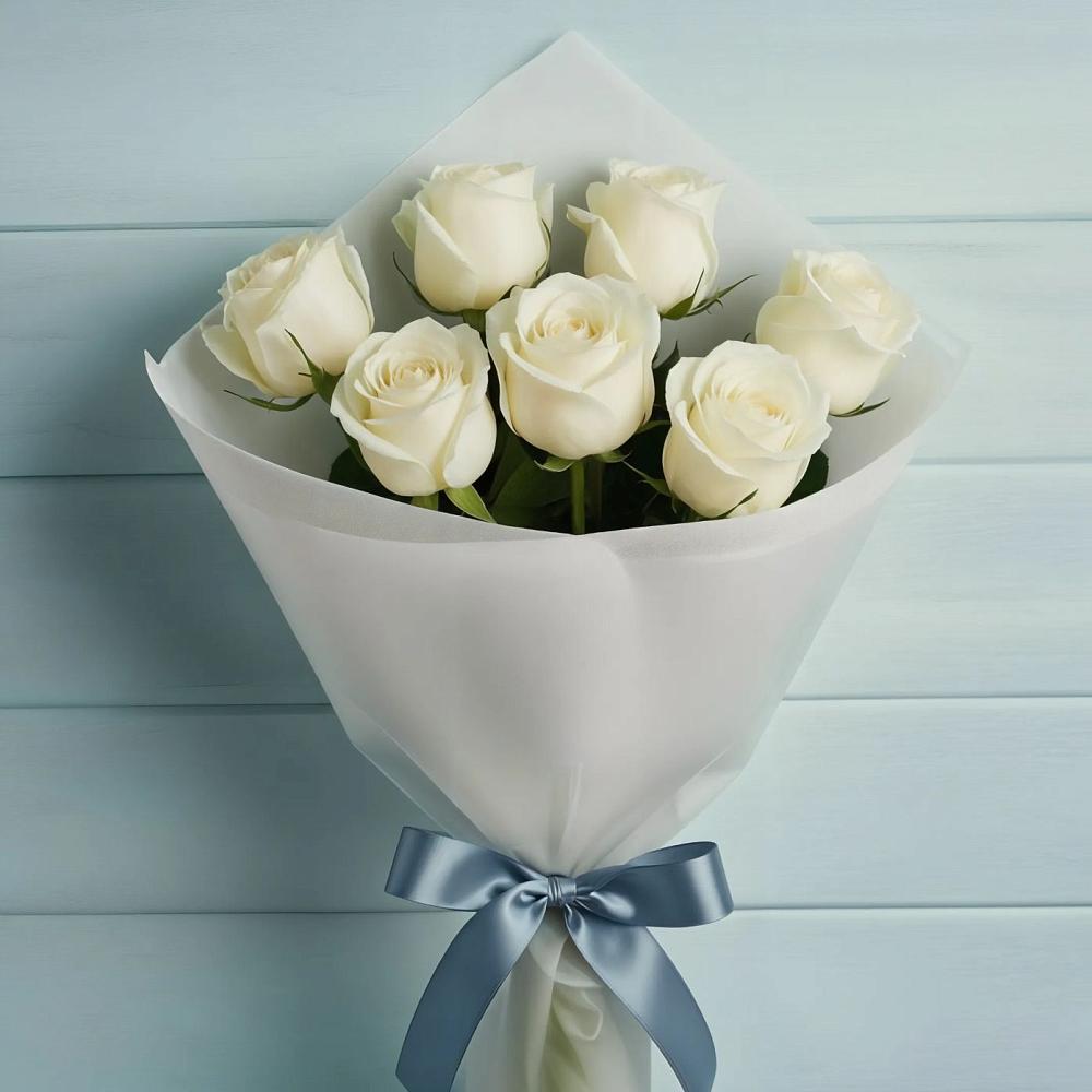 Букет 7 Белых роз Эдлесс Лав в Железнодорожном Иркутской области